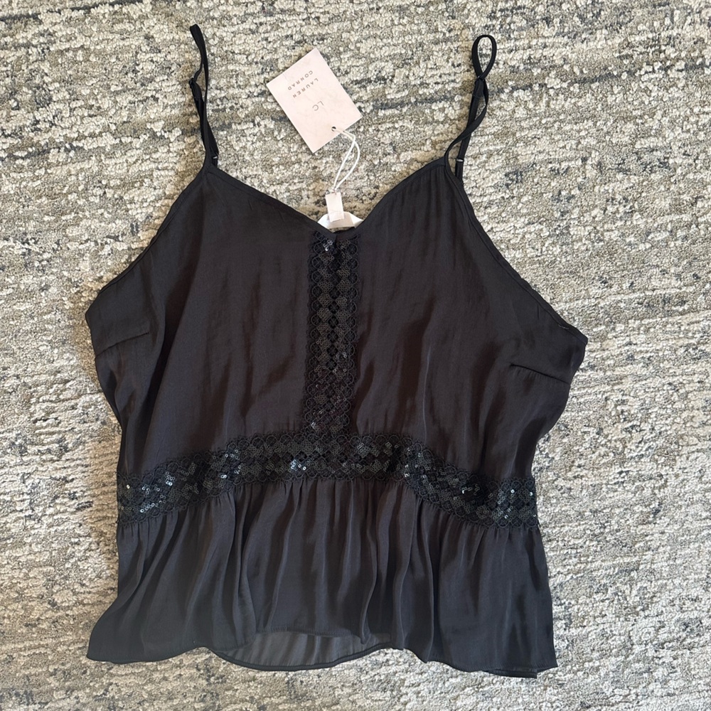 LC Lauren Conrad Charcoal Lace Accent Top